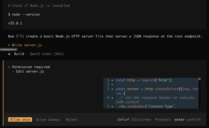 OpenCode thinking and working