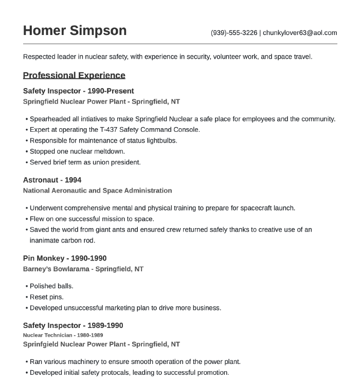 The resume has a two-column header now.